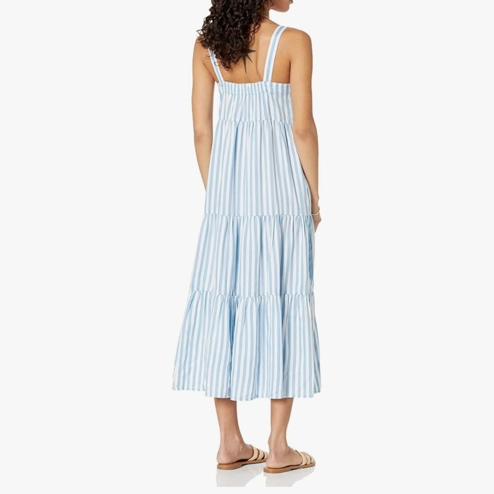 The Drop Britt Bluebell Stripe Tiered Maxi Dress w/ Adjustable Straps - Picture 10 of 11